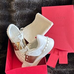 Valentino Garavani Women's White and Metallic Gold Sneakers